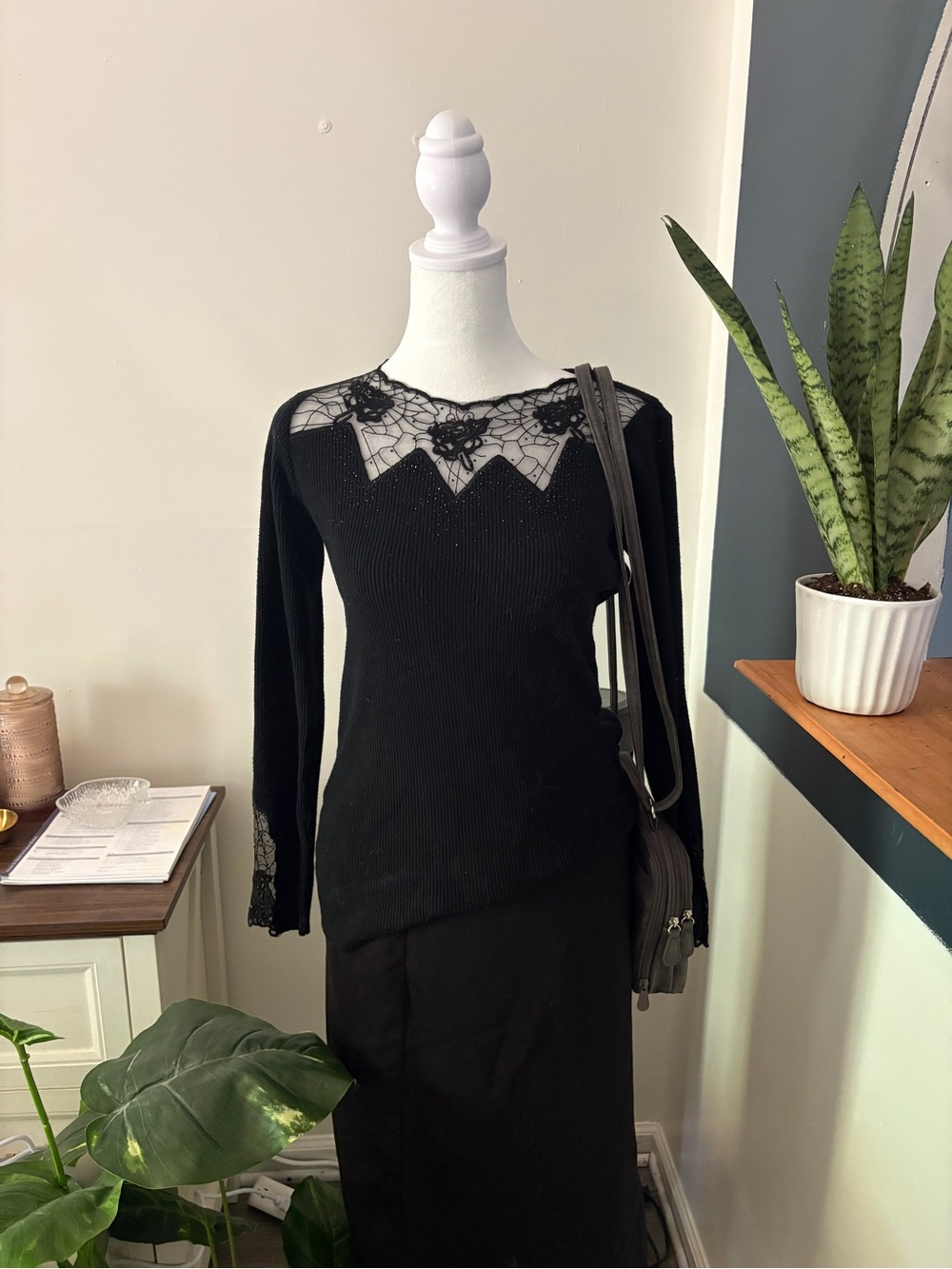 Oliver Black Lace Long Sleeve Top